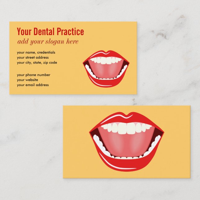 Big Mouth Gold Professional Dental Kids Dentist Business Card (Front/Back)