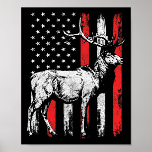 Big Mule Deer Hunter American Flag Shirts  Poster