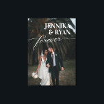 Big Names White Overlay Forever Wedding Photo Canv Canvas Print<br><div class="desc">Wedding photo stretch canvas print with the bride and groom's names in large white letters above forever in a pretty script.</div>