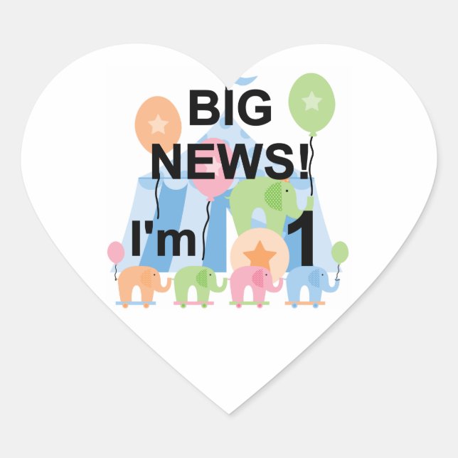 Big News Circus 1st Birthday T-shirts and Gifts Heart Sticker (Front)