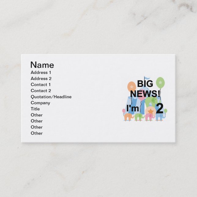 Big News Circus 2nd Birthday T-shirts and Gifts Business Card (Front)