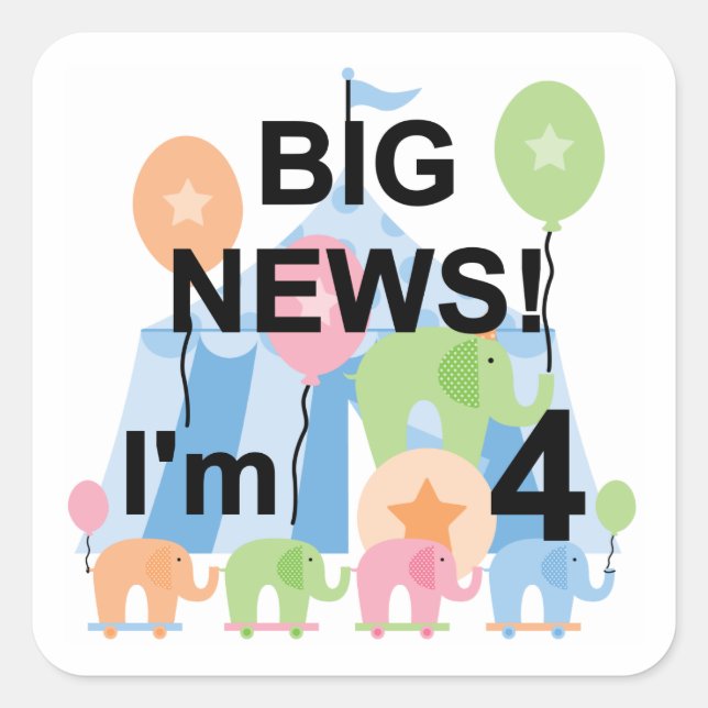Big News Circus 4th Birthday T shirts and Gifts Square Sticker (Front)