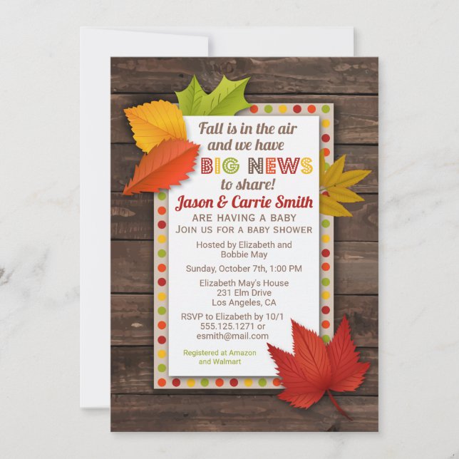 Big News Fall Leaves Baby Shower Invitation (Front)
