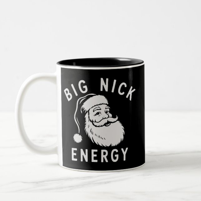 Big Nick Energy Funny Xmas Fat Santa Claus Saint  Two-Tone Coffee Mug (Left)