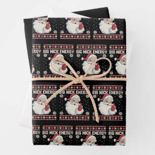 Big Nick Energy Santa Ugly Christmas Sweater Wrapping Paper Sheet