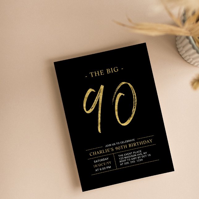 Big Ninety | Gold & Black 90th Birthday Party Invitation (Creator Uploaded)