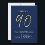 Big Ninety | Gold & Navy Blue 90th Birthday Party Invitation<br><div class="desc">Celebrate your special day with this simple stylish 90th birthday party invitation. This design features a brush script "The Big 90" with a clean layout in a navy blue & gold colour combo. More designs and party supplies are available at my shop BaraBomDesign.</div>