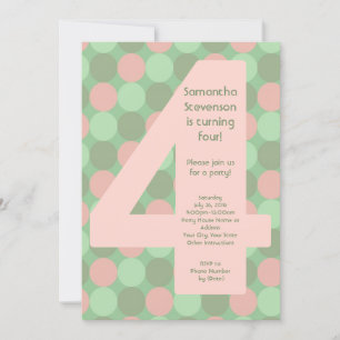 Big Number4 Girl's 4th Birthday Party Invitation