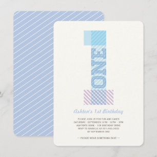 Big Number 1 Stripes Baby Boy 1st Birthday Party Invitation