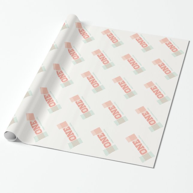 Big Number 1 Stripes Girl 1st Birthday Gift Wrap (Unrolled)