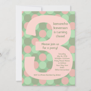Big Number 3 Girl's 3rd Birthday Party Invitation