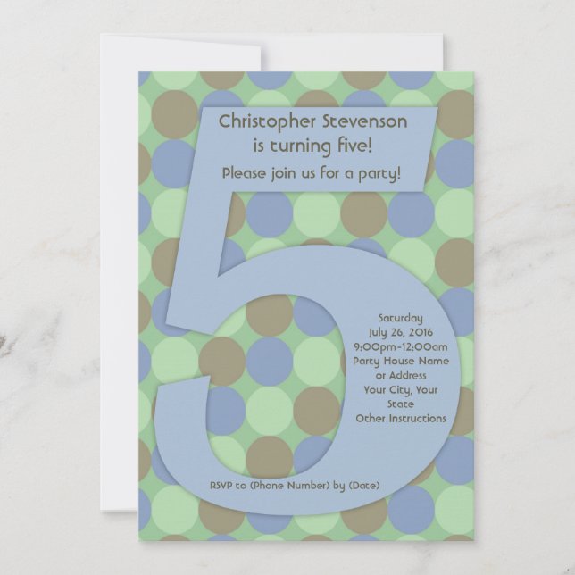 Big Number 5 Boy's 5th Birthday Party Invitation (Front)