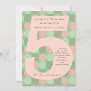 Big Number 5 Girl's 5th Birthday Party Invitation