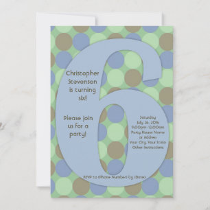 Big Number 6 Boy's 6th Birthday Party Invitation