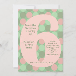 Big Number 6 Girl's 6th Birthday Party Invitation