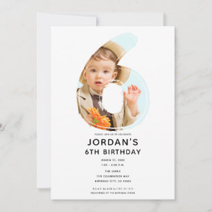 Big Number 6 SIX Photo Sixth 6th Birthday Party Invitation
