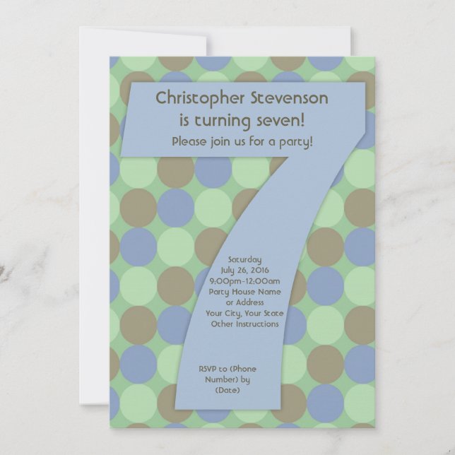 Big Number 7 7th Boy's Birthday Party Invitation (Front)