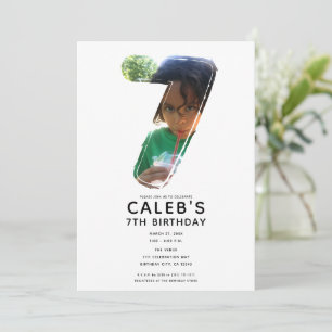 Big Number 7 SEVEN Photo 7th Birthday Party Invitation