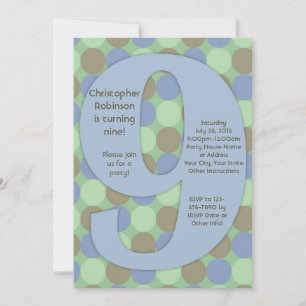 Big Number 9, 9th Boy's Birthday Party Invitation