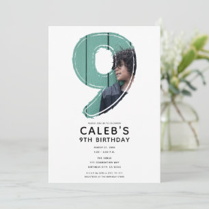 Big Number 9 Nine Photo 9th Birthday Party Invitation