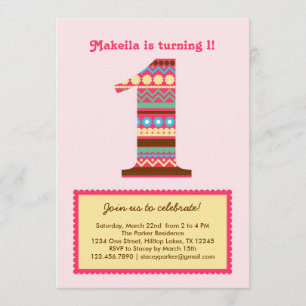 Big Number One Birthday Invitation