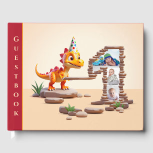 Big Number Photo 1st Birthday Little Dino Dragon Guest Book