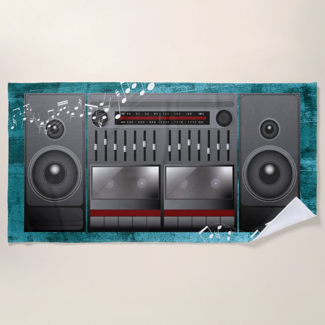 Big Ol' 1990's Stereo Boom Box Beach Towel (Front)