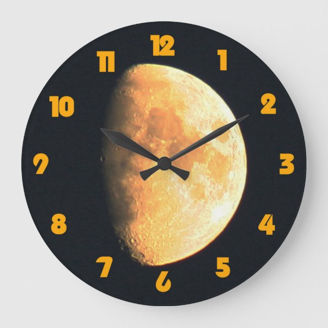 Big Old Moon Fat Orange Numbers wccnm Large Clock (Front)