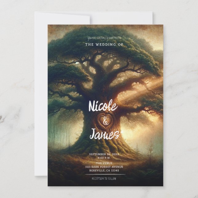 Big Old Oak Tree Enchanted Rustic Forest Wedding Invitation (Front)