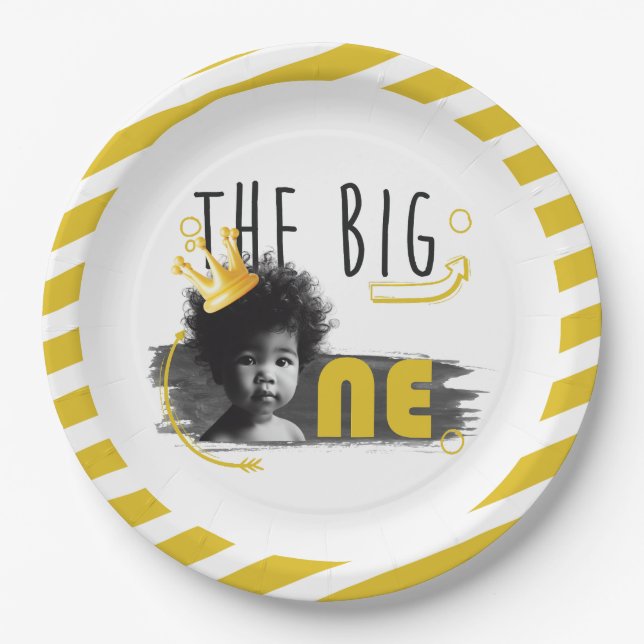 BIG ONE African American Baby Boy Paper Plate (Front)