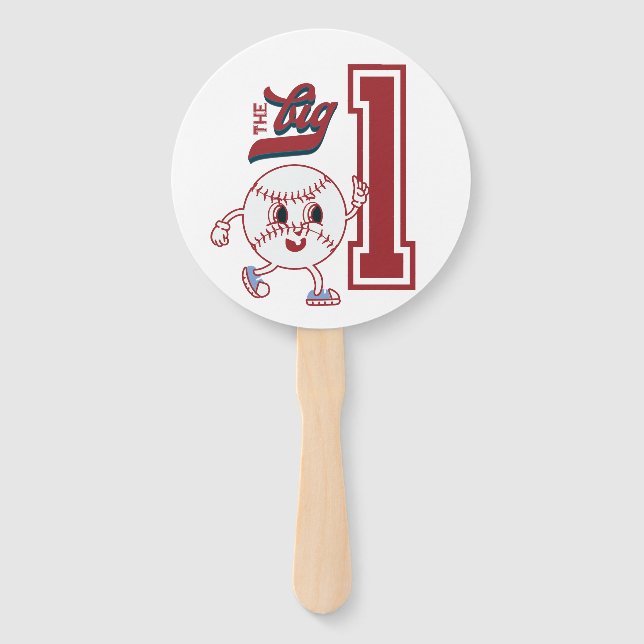 Big One Baseball Rookie Of The Year First Birthday Hand Fan (Back)