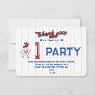 Big One Baseball Rookie Of The Year First Birthday Thank You Card