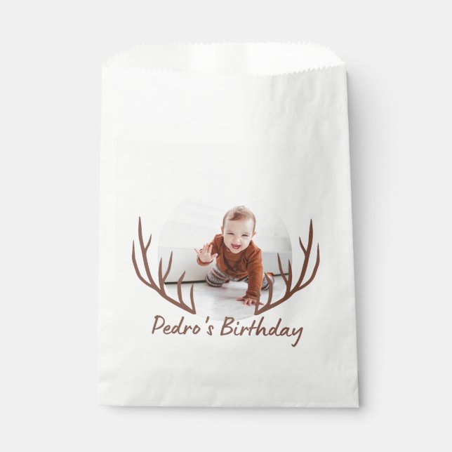 Big One Deer Antlers Rustic 1st Birthday Party  Favour Bags (Front)