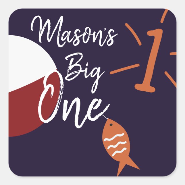 Big One Fishing 1st Birthday Square Sticker (Front)