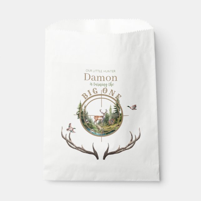 Big One Hunting First Birthday Favour Bags (Front)