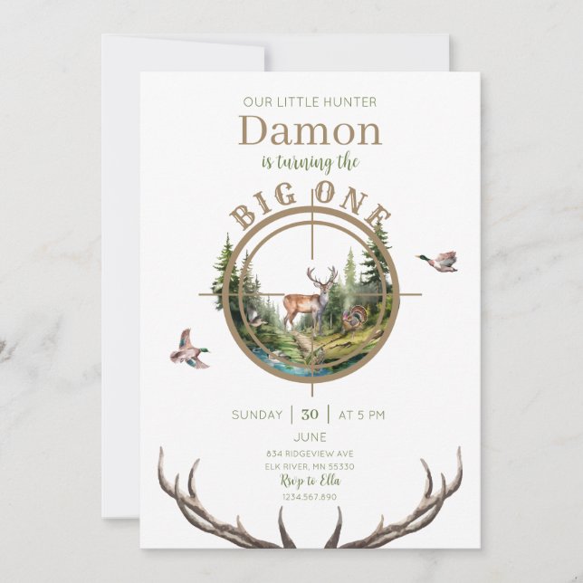 Big One Hunting First Birthday Invitation (Front)