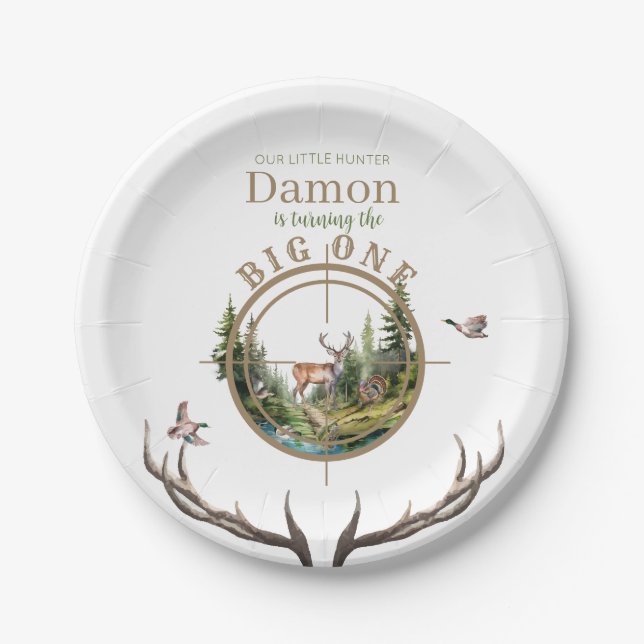 Big One Hunting First Birthday Paper Plate (Front)