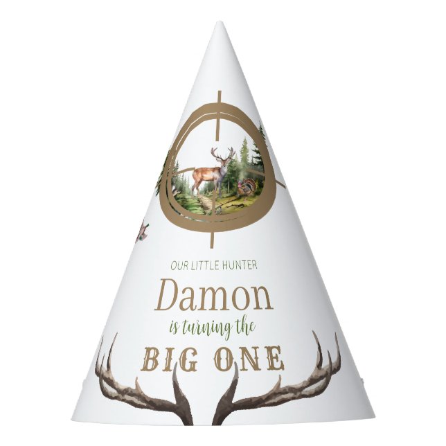 Big One Hunting First Birthday Party Hat (Front)