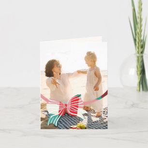 Big One Photo Green & Red Plaid Tied With Bow Holiday Card