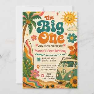 Big One Retro Surf First Birthday Party Invitation