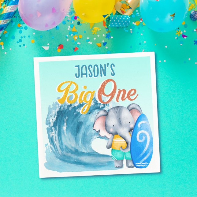 Big One surfing beach 1st birthday party elephant Napkin (Creator Uploaded)