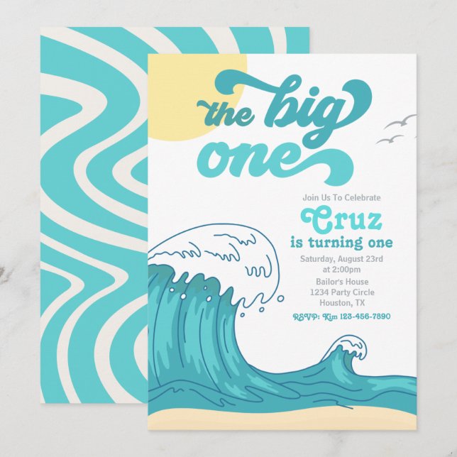 Big ONE Surfing Invitation | Surfing Invitation (Front/Back)