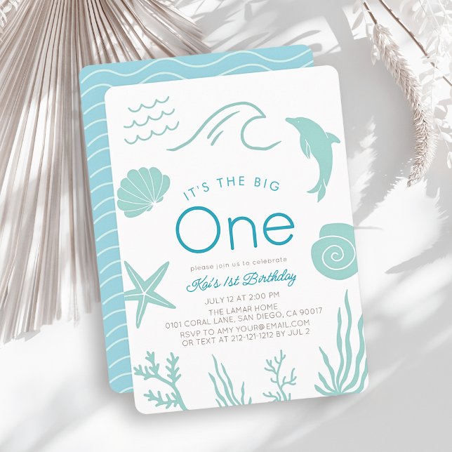 Big One Turquoise Blue Wave Boy 1st Birthday Invitation (Creator Uploaded)