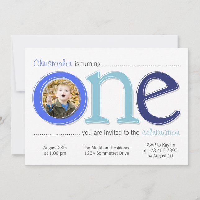 Big One with Photo Cutout Birthday Card - Blue (Front)