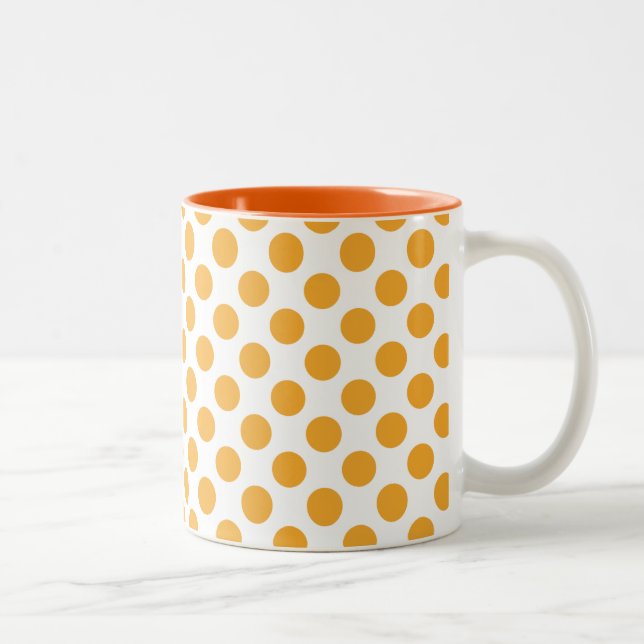 Big Orange Dots on White Two-Tone Coffee Mug (Right)