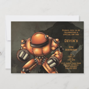 Big Orange Robot Birthday Party Invitation