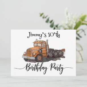 Big Orange Semi Truck Invitation