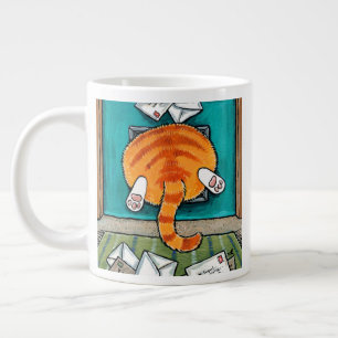 Big Orange Tabby Cat in Cat Flap Coffee Mug
