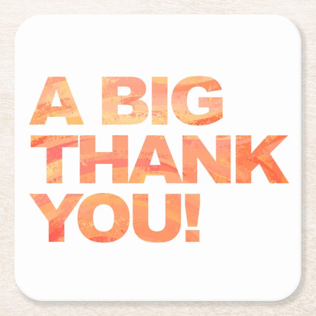 Big Orange Thank You Square Paper Coaster (Front)
