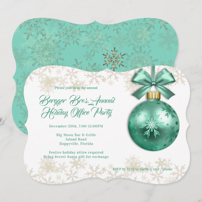 Big Ornament Green Christmas Holiday Office Party Invitation (Front/Back)